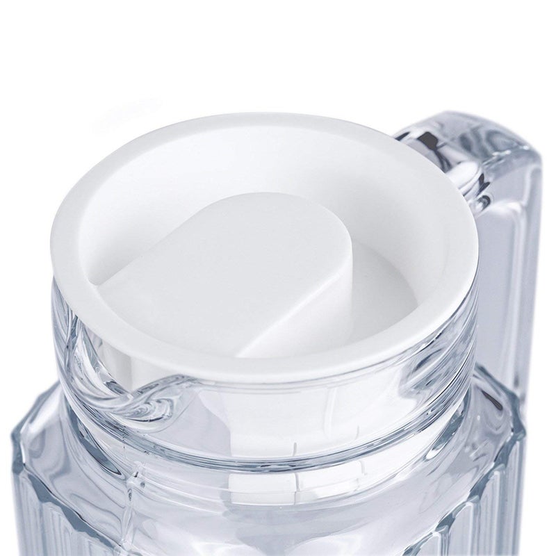 AMBSS SYS Glass Ware Ribbed Pitcher With Lid And Handle, Up To 60oz.Each- Sleek And Elegant, For Milk, Iced Tea, Juices, Water etc. 1.8 L. (Lid is White) (1) - Image 3